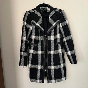 White House Black Market Black/White Plaid Jacket with Vegan Leather Trim Size S